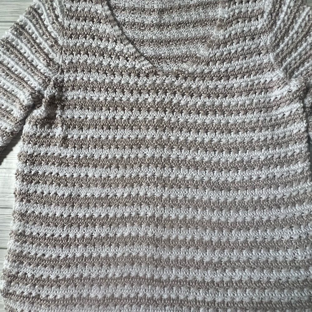 Dana Buchman Striped White & Cream Women's Sweater, Cotton Blend